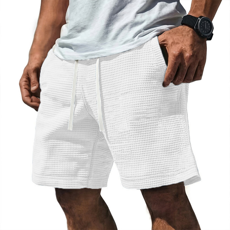 Shorts Informales con Tejido Gofrado para Hombre | Bolsillos con Cordón Ajustable en Negro - Imagen 4