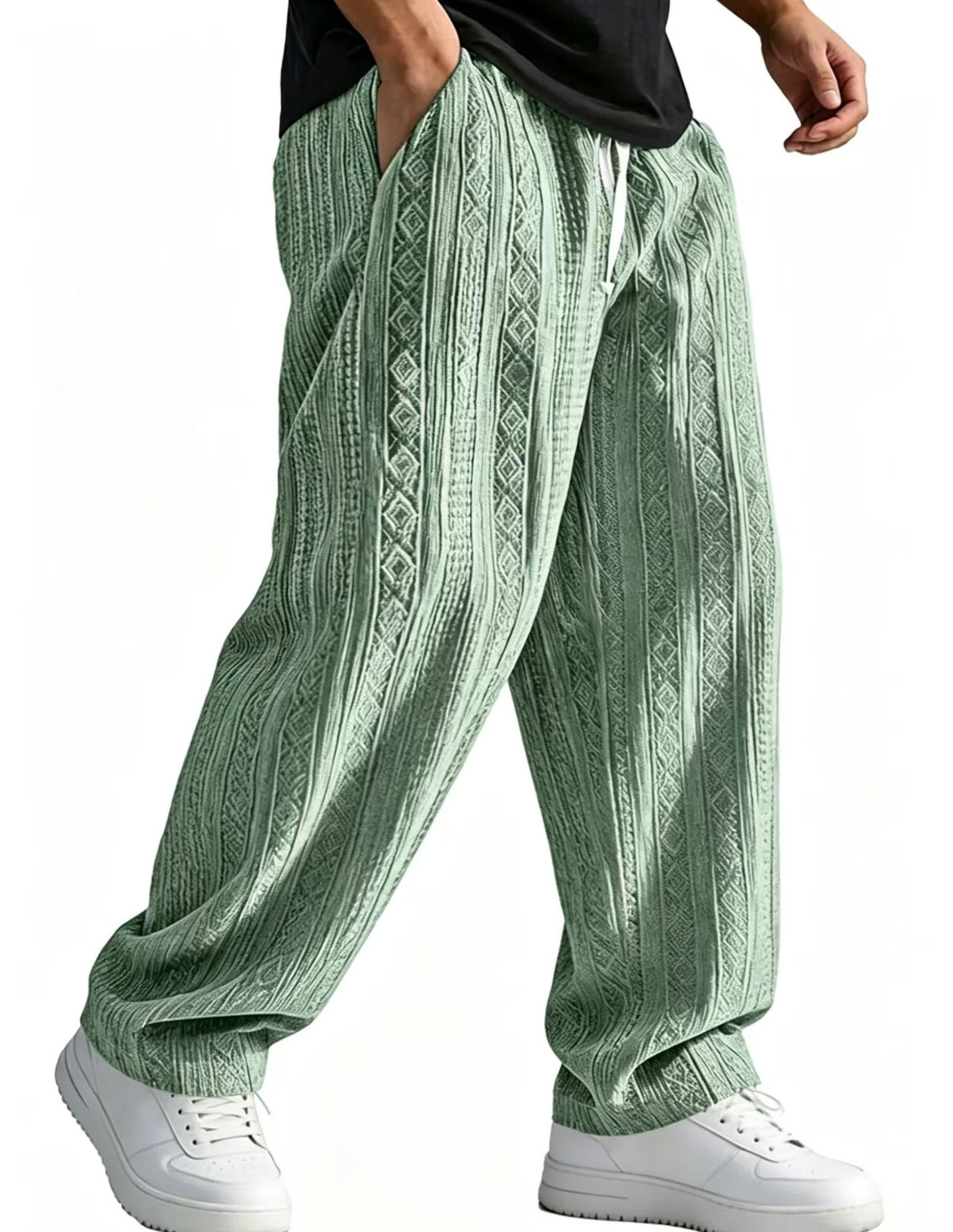 Pantalones Casuales de Jacquard Pierna Recta | Corte Holgado Color Albaricoque para Hombre - Imagen 4