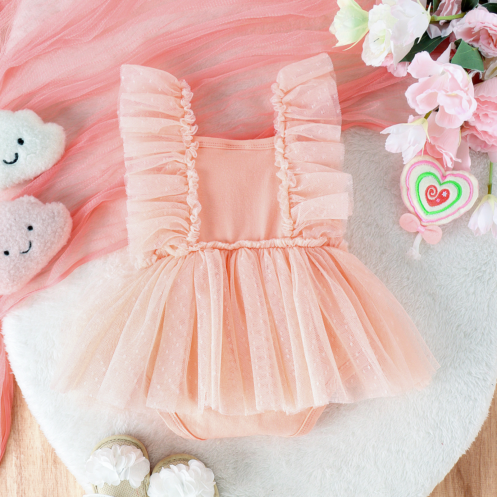 Mono de Princesa con Falda de Red para Bebé Niña | Albaricoque | Tallas 0-18M | Body con Volante para Fotos y Eventos | TiendasFR - Imagen 10