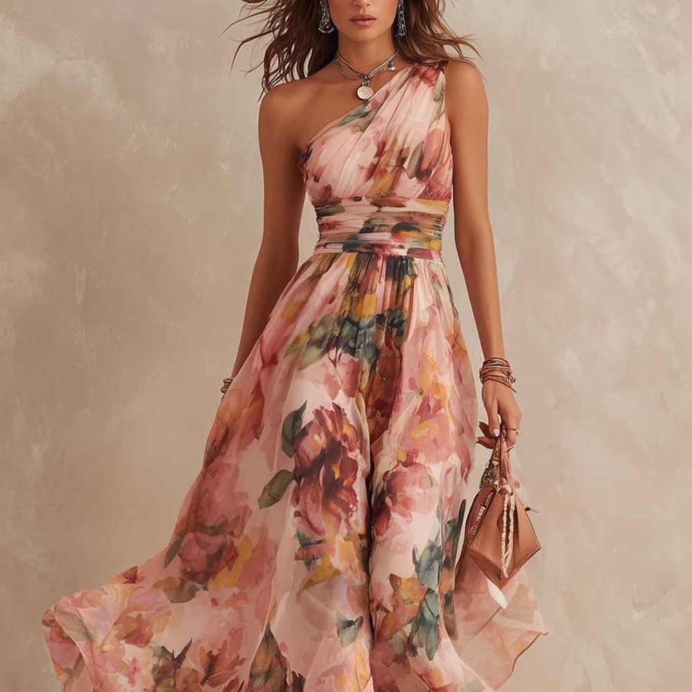 Vestido con Escote Bardot y Estampado para Mujer | Sin Mangas Elegante | Primavera-Verano 2026 - Imagen 2
