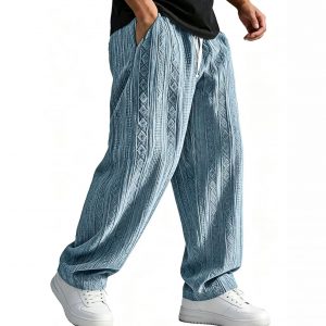 Pantalones Casuales de Jacquard Pierna Recta | Corte Holgado Color Albaricoque para Hombre