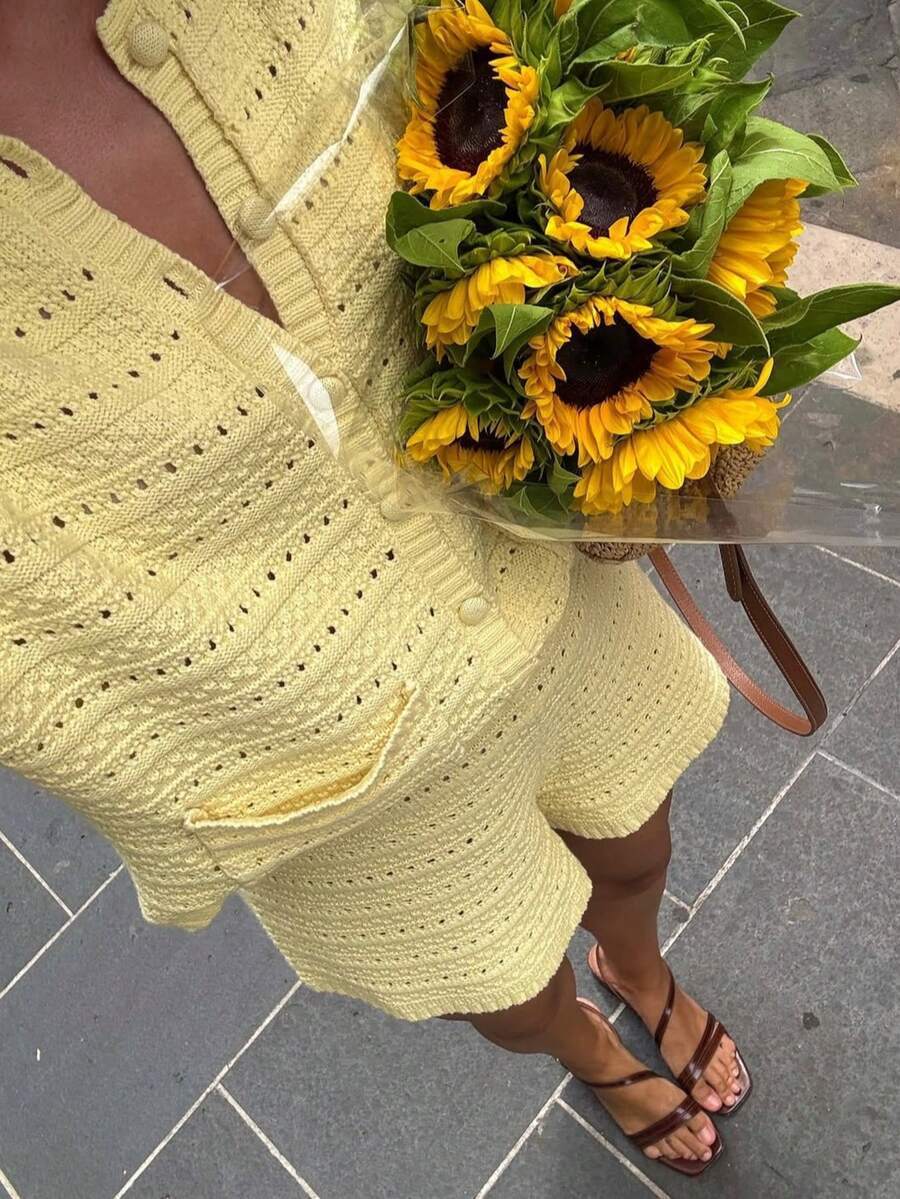 Conjunto de Cárdigan de Punto y Pantalones Cortos | Dos Piezas Color Liso | Entretiempo Verano - Imagen 6