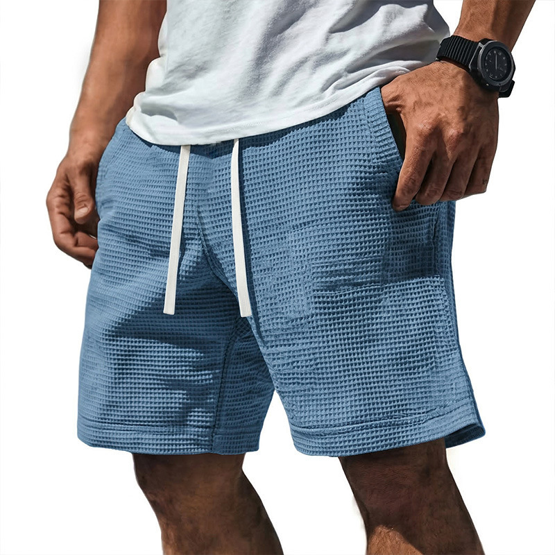 Shorts Informales con Tejido Gofrado para Hombre | Bolsillos con Cordón Ajustable en Negro - Imagen 5