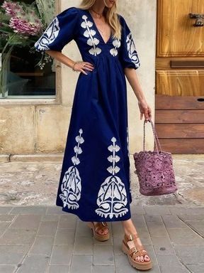 Vestido Holgado con Mangas Abullonadas y Abertura en la Espalda | Casual y Elegante para Mujer - Imagen 3