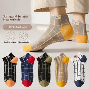 Calcetines de Algodón con Estampado a Cuadros | Corte Bajo para Hombre | Todo el Año