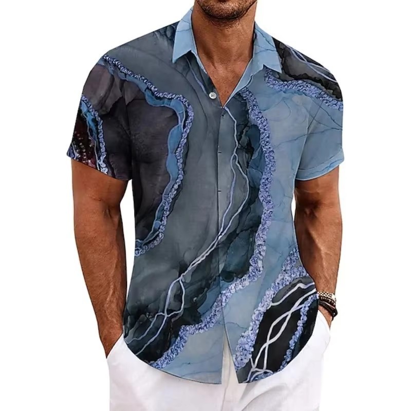 Camisa de Manga Corta con Estampado 3D para Hombre | Corte Ajustado Moderno - Imagen 2