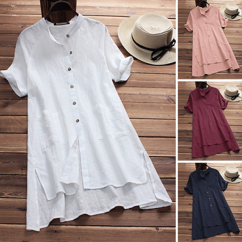 Camisa de Algodón y Lino con Bolsillos para Mujer | Manga Raglán Estilo Casual | Tallas Grandes - Imagen 6