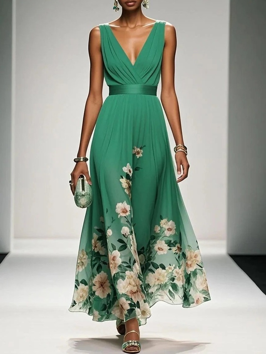 Vestido de Noche con Escote en V | Elegante Verde Oscuro para Bodas y Eventos | Largo Maxi - Imagen 5