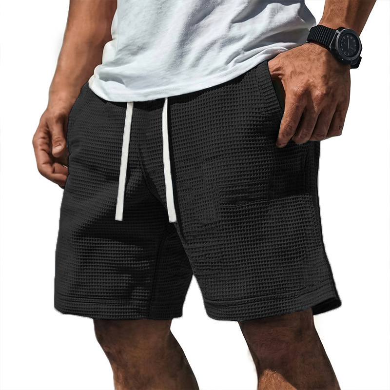 Shorts Informales con Tejido Gofrado para Hombre | Bolsillos con Cordón Ajustable en Negro - Imagen 3