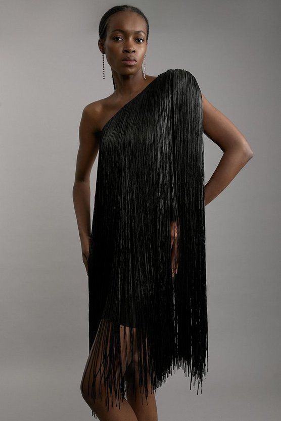 Vestido de Fiesta con Flecos para Mujer | Elegante y Divertido | Negro para Eventos y Bodas - Imagen 3