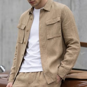 Chaqueta de Solapa Color Liso para Hombre | Caqui Versátil para Principios de Otoño