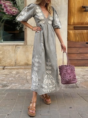 Vestido Holgado con Mangas Abullonadas y Abertura en la Espalda | Casual y Elegante para Mujer - Imagen 2