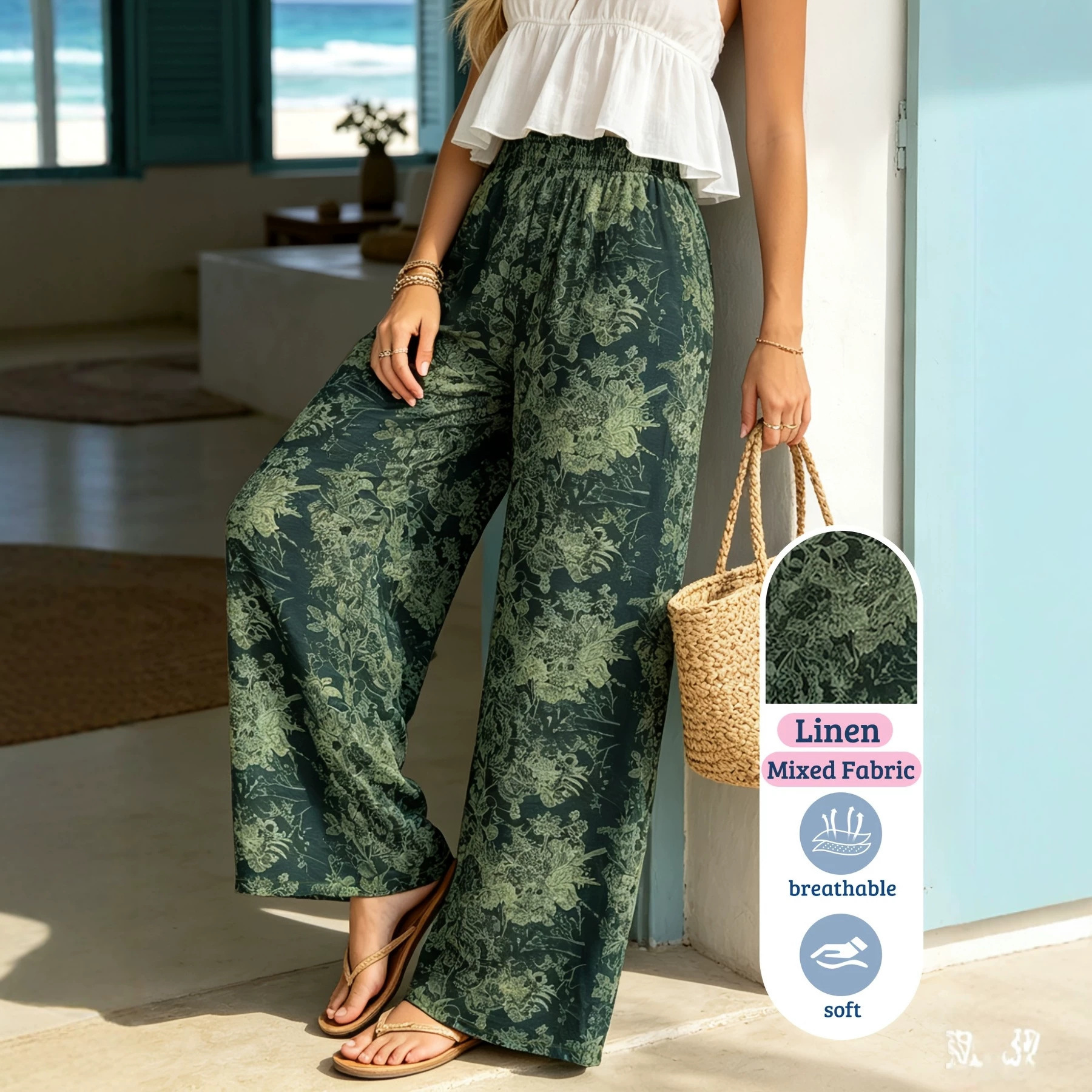 Pantalones de Tiro Alto y Corte Holgado | Estilo Vacacional Transpirable | Verano 2026 - Imagen 2