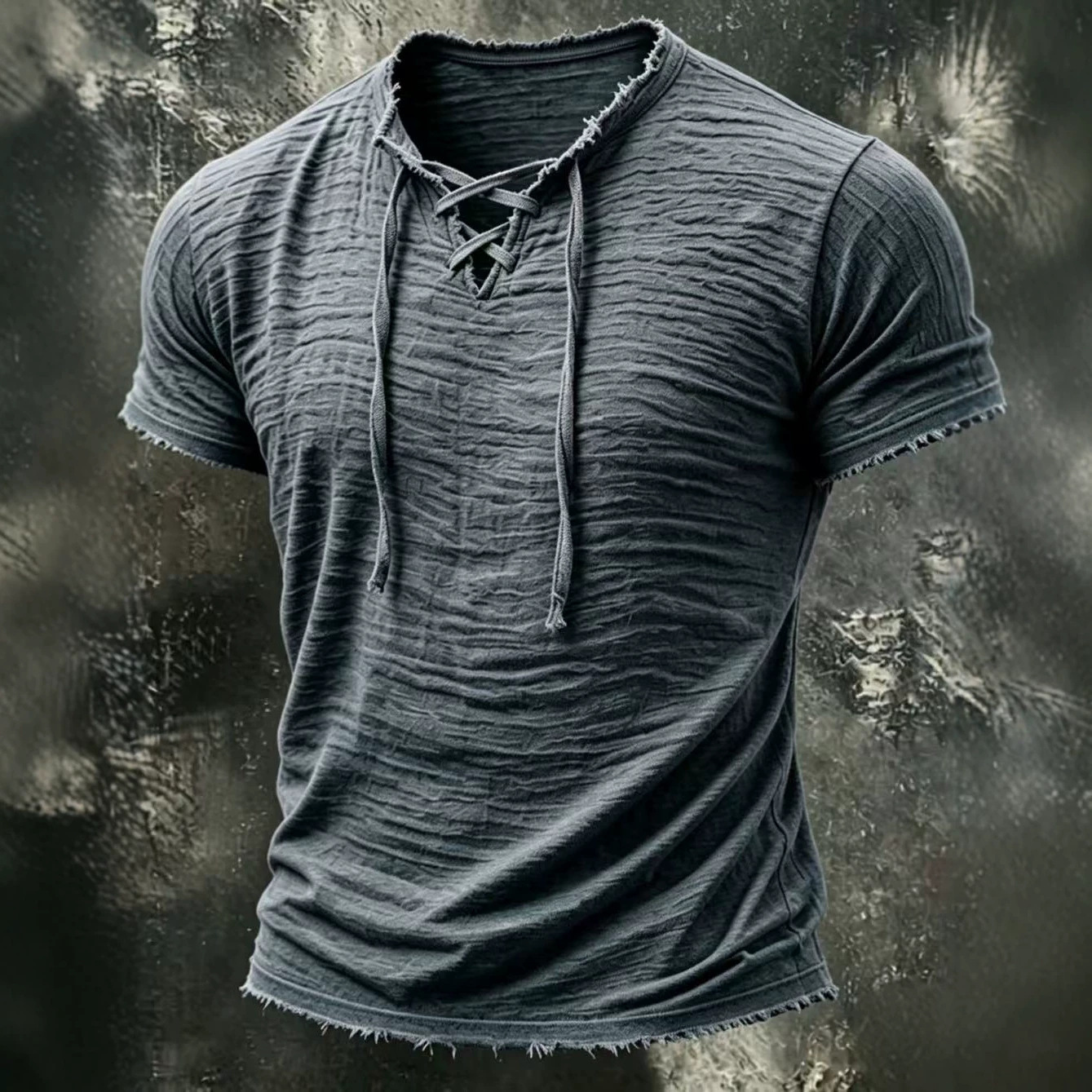 Camiseta Retro de Algodón y Lino con Cuello en V para Hombre | Albaricoque Verano - Imagen 4